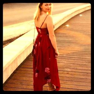 Red floral summer dress